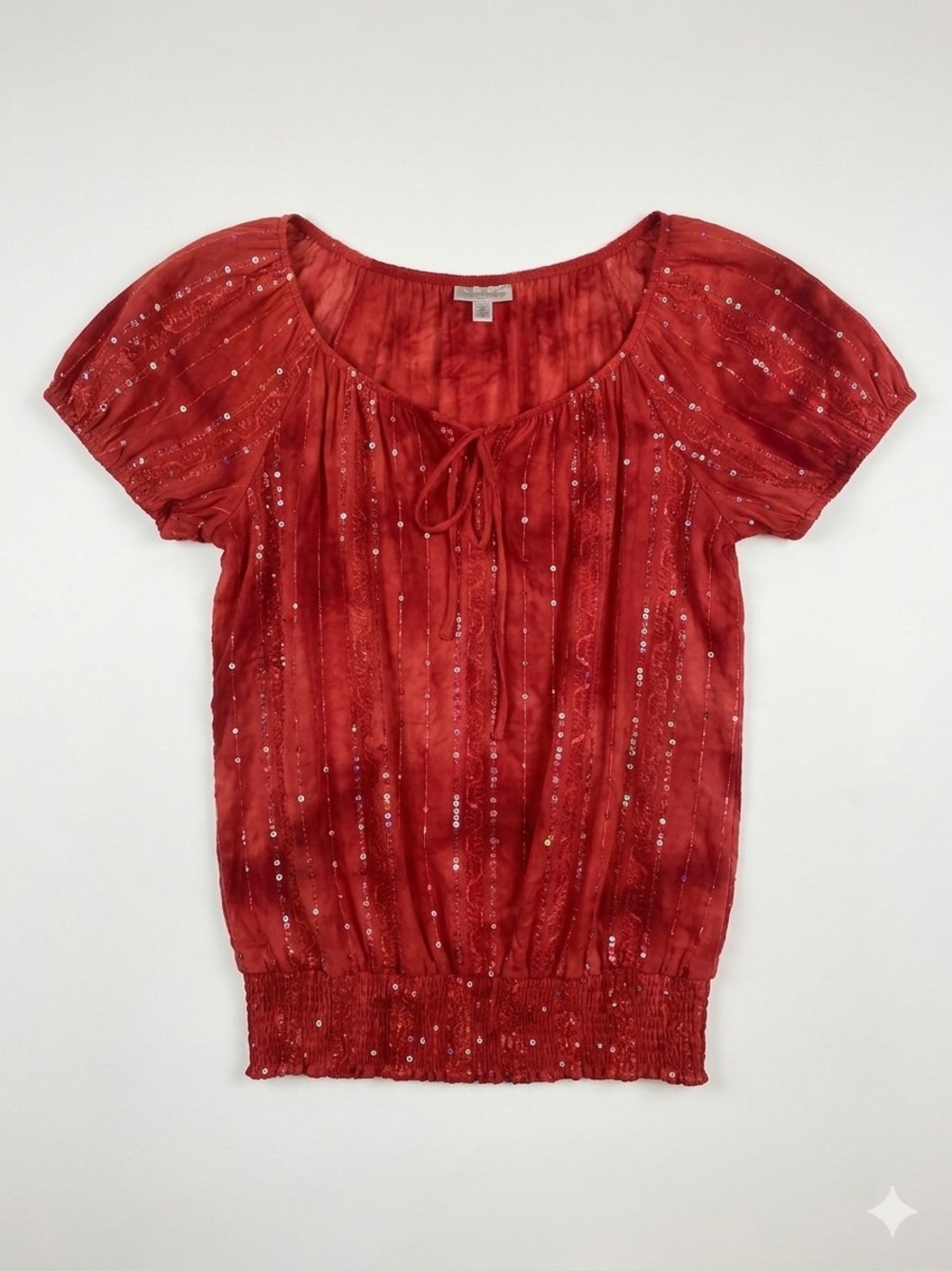 dressbarn Red Sequin Peasant Blouse